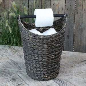 Toilet roll holder Toilet roll holder made of water hyacinth in black Storage toilet rolls Toilet roll holder Toilet paper holder image 1