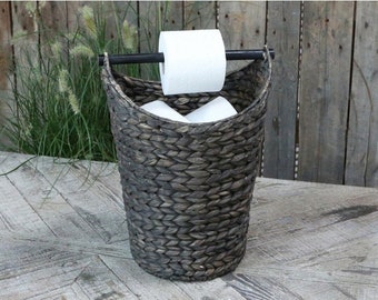 Toilet roll holder Toilet roll holder made of water hyacinth in black Storage toilet rolls Toilet roll holder Toilet paper holder