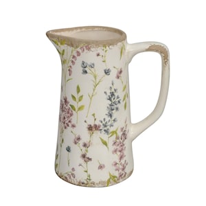 Kanne, Nostalgie Krug, Keramikkrug, Landhausstil, Vase - Shabby Chic H20cm Blumenmuster
