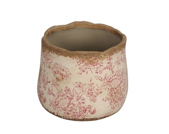 Nostalgie Blumentopf Übertopf Topf Landhausstil Vase Shabby Chic Ø14cm creme-rosa