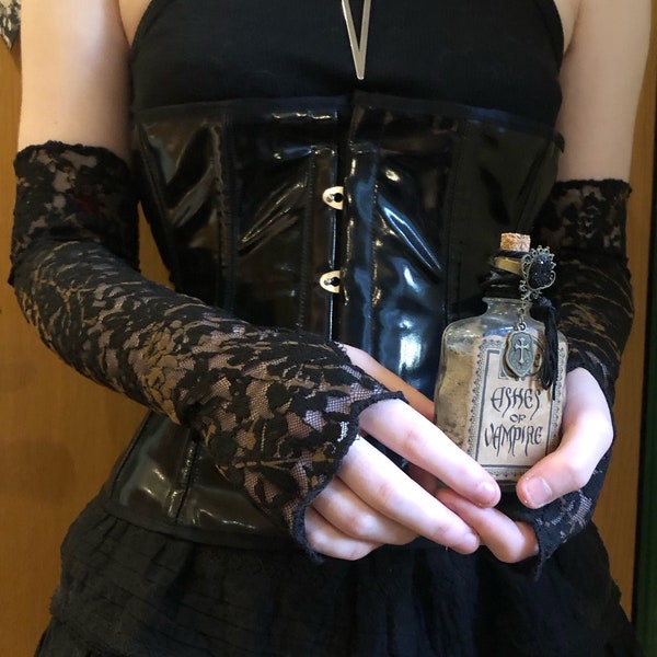 Long black lace gloves, goth fingerless gloves, handmade, goth girl, witchy, alternative fashion