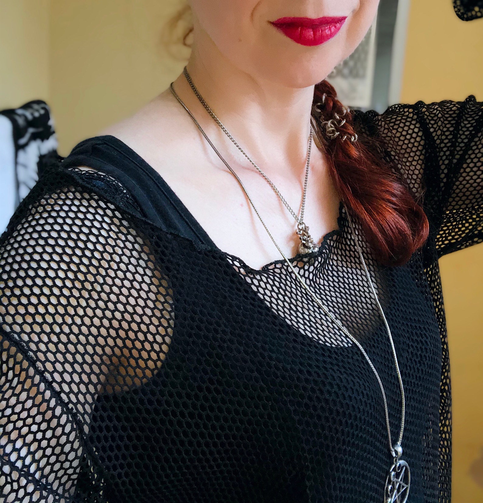 fishnet top long sleeve black