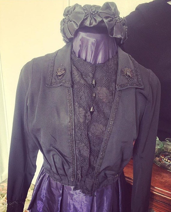 Antique Victorian Mourning Bodice, French jet bead