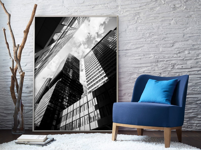 Printable Wall Art of Frankfurt Skyline urban photography in Black and White for home or office decor as an instant digital download