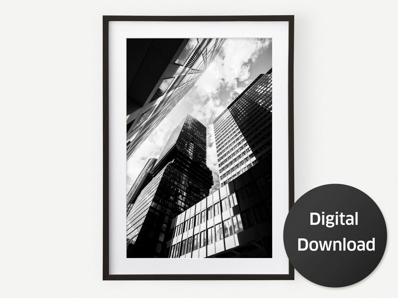 Printable Wall Art of Frankfurt Skyline urban photography in Black and White for home or office decor as an instant digital download