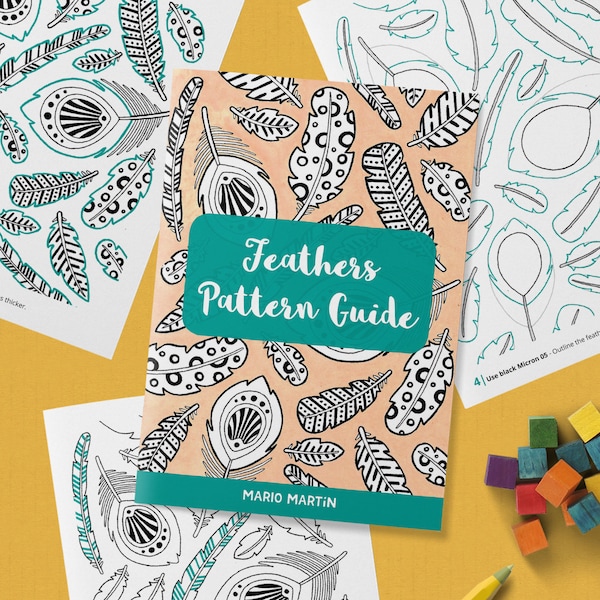 FEATHERS Pattern Drawing Guide | How To Draw Animal Patterns | Step by Step Tutorial + Tracing Template | Printable PDF Ebook