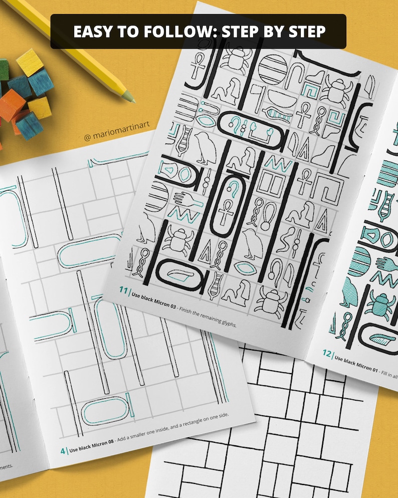 HIEROGLYPHS Pattern Drawing Guide How To Draw Egyptian Patterns Step by Step Tutorial Tracing Template Printable PDF Ebook image 3