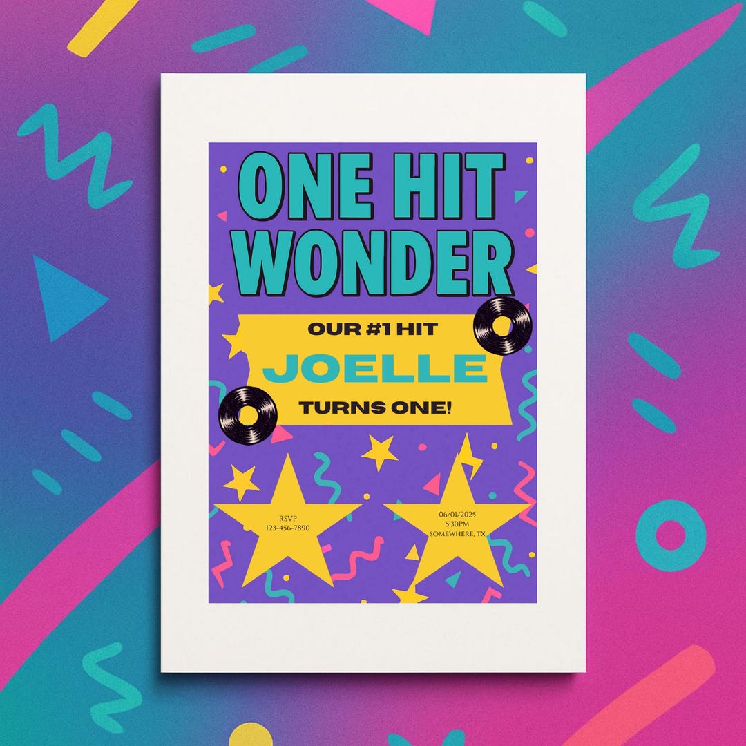 Editable One Hit Wonder 1st Birthday Invitation | Retro 90s Baby ...