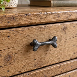 BONE Rustic Cast Iron Door Handle Dog Shape Antique Hand Forged Vintage Reclaimed Handmade Cupboard Knob Drawer Pull