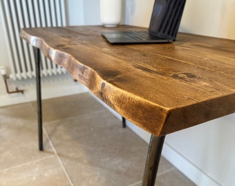 FORÈT Angled Live Edge Industrial Rustic Tubular Steel Leg Small Custom Size Desk Dining Table Handcrafted with Solid Wood