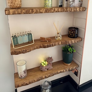 FORÊT Rustic Live Edge Solid Wood Chunky Scaffold Floating Hidden Bracket Shelves