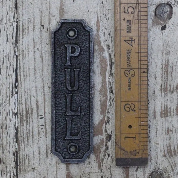 FORÉT PULL Sign Rustic Antique Iron Hand Forged Label Plaque Vintage Reclaimed Handmade Cast Iron