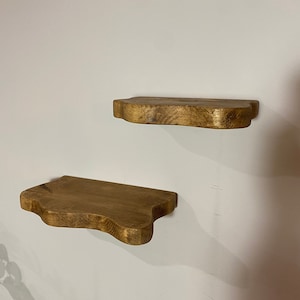 FORET Small Rustic Flower Live Edge Solid Wood Chunky Scaffold Floating Hidden Bracket Shelves image 8