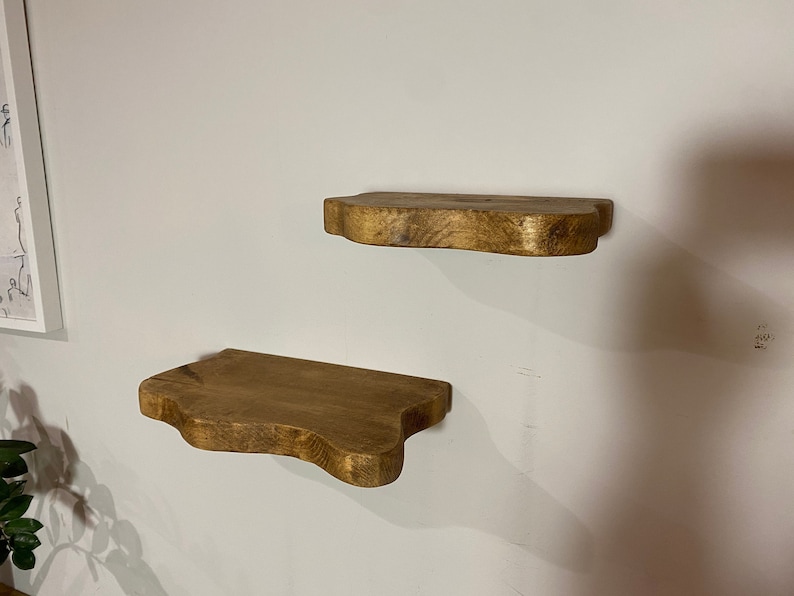 FORET Small Rustic Flower Live Edge Solid Wood Chunky Scaffold Floating Hidden Bracket Shelves image 8