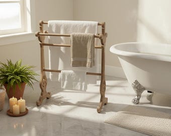 ARANYA Solid Mahogany Towel Rail Vintage Reclaimed Bleached Wood Rack