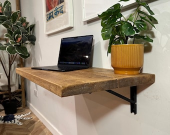 FORÈT Folding Desk Table Shelf Industrial Rustic Small Custom Size Camper Space Saving Table Handcrafted with Solid Wood