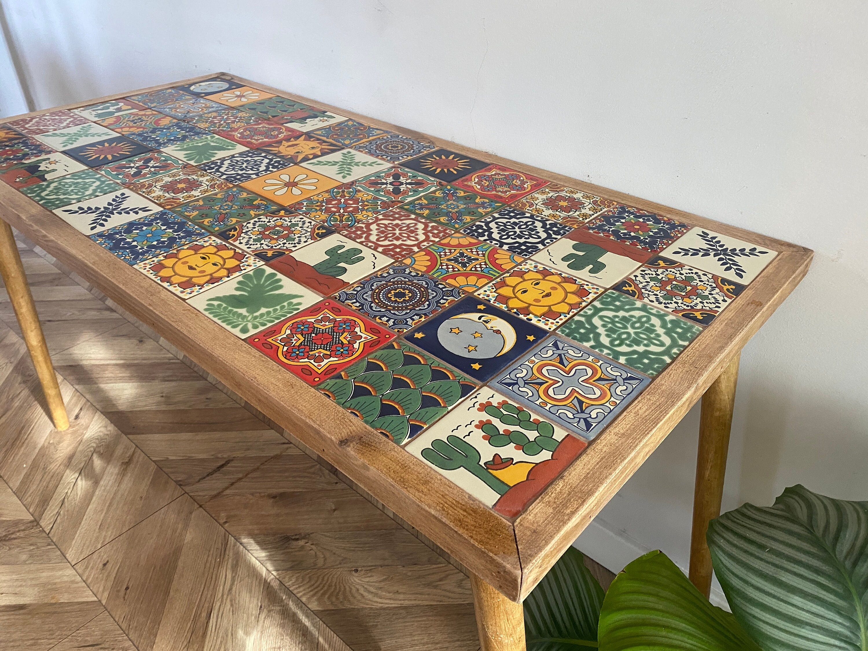 FORÊT Art Deco Mexican Handmade Square Tile Table Crafted With
