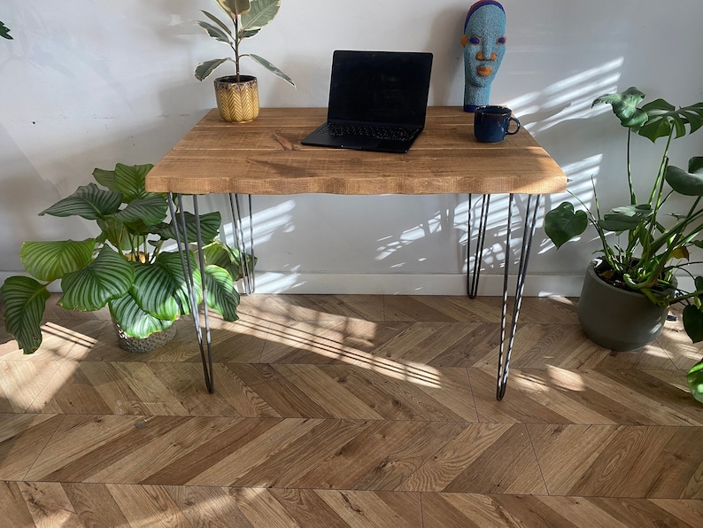 Forêt Angled Live Edge Industrial Rustic Hairpin Leg Desk Table ...