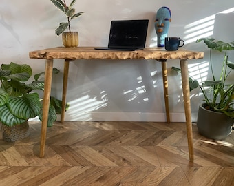 Forêt live edge rustic art deco wood leg table handcrafted with solid wood