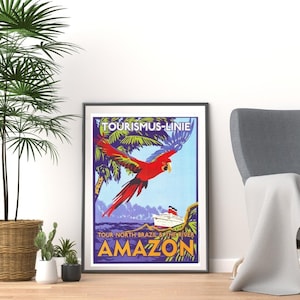 Vintage 1960s tourismus linie amazon tours selva loro vacaciones turismo internacional viajes promocionales cartel a3 y a4
