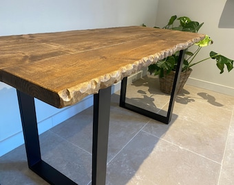 Forêt live edge double industrial rustic square x leg a frame shape chunky metal steel leg dining table handcrafted with solid wood