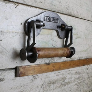 Forêt Albert Industrial Rustic Hand Forged Wood Handle Vintage Toilet Roll Holder in Antique Iron