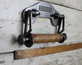 Forêt Albert Industrial Rustic Hand Forged Wood Handle Vintage Toilet Roll Holder in Antique Iron