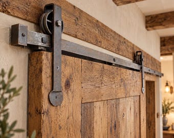 Kit de riel para puerta corrediza de hierro fundido FORÉT con ruedas, estilo industrial vintage, hecho a mano y recuperado.