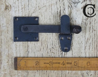 SLIDING 125mm Simple Square End Rustic Antique Iron Hand Forged Door Latch Vintage Reclaimed Handmade Cast Iron Industrial Factory Style