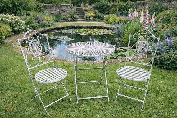 SORRENTO Garten Klapp Bistro Tisch & Stühle Set Terrasse Möbel Antik Grau Stahl