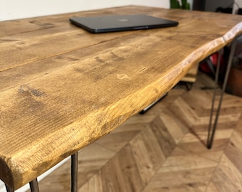 FORÊT WANEY Live Edge - Table de bureau industrielle rustique en épingle à cheveux fabriquée à la main avec du bois massif