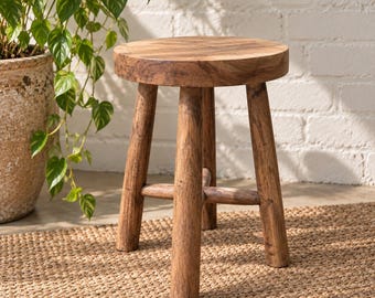 MILK Rustic Solid Wood Farmhouse Milking Stool Seat Side Table