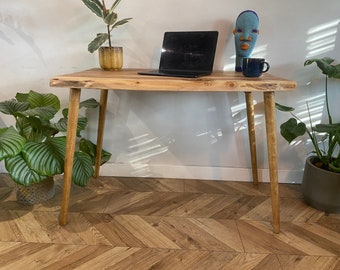 Forêt rustic live edge solid acacia wood chunky industrial rustic straight pin leg desk table handcrafted with solid wood