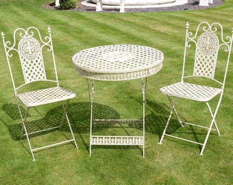SARDINIA Garden Folding Bistro Table & Chairs Set Outdoor Patio Furniture Antique Grey Steel