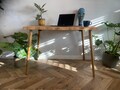 Forêt angled live edge rustic art deco wood leg table handcrafted with solid wood