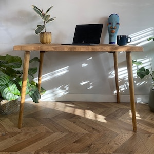 Forêt angled live edge rustic art deco wood leg table handcrafted with solid wood