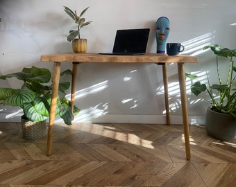 Forêt angled live edge rustic art deco wood leg table handcrafted with solid wood