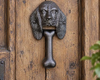DOG & BONE Cast Iron Animal Shape Rustic Antique Hand Forged Door Knocker Decorative Vintage Reclaimed Handmade Handle