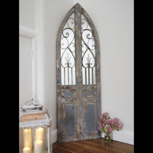 SHABBY Rustikale Bogentür Großer Rustikaler Spiegel Handgemalter Garten Distressed Vintage 180 x 57 cm