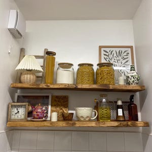 FORÊT Rustic Angled Live Edge Solid Wood Chunky Scaffold Floating Hidden Bracket Shelves