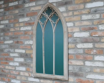 GOTHIC Large Rustic Arch Pattern Mirror Industrial Hand Forged Metal Outdoor Garden Distressed Vintage 113cm x 61 cm