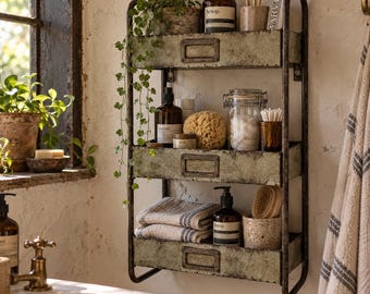 TILBURG Distressed Steel Vintage 3 Tiered Shelving Unit Herb Spice Display Rack Shelf