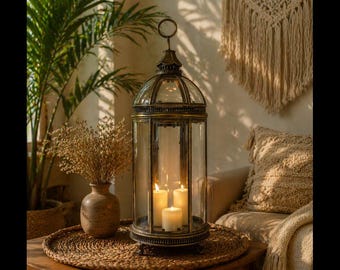 GRANDE Candle Lantern Antique Gold Metal Extra Large Hanging Candle Holder Vintage Reclaimed Handmade