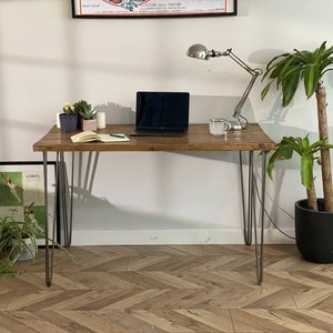 Forêt industrial rustic hairpin leg desk table handcrafted with solid wood