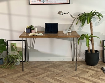 Forêt industrial rustic hairpin leg desk table handcrafted with solid wood