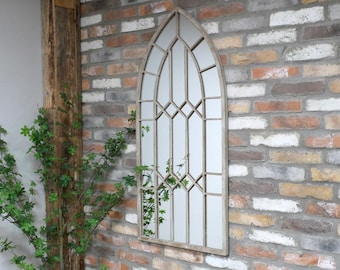 ARCH Large Rustic Geometric Pattern Mirror Industrial Hand Forged Metal Outdoor Garden Distressed Vintage 122 x 55 cm