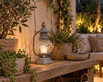 PETRA Handheld Candle Lantern Antique Metal Finish Hanging Holder