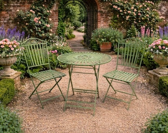 Conjunto de mesa y sillas plegables para jardín AMALFI, muebles de exterior para patio, acero blanco antiguo.