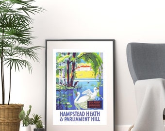 Vintage 1930s ken wood hampstead heath parliament hill gallery promotional print poster a3 & a4