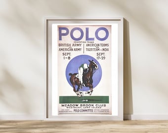 Vintage 1920s polo championships meadow brook club promotional print poster a3 & a4